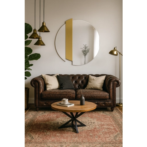 Okrągłe lustro dekoracyjne ze złotym paskiem - BONA